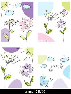 Set of four vector greeting cards for design use Stock Photo