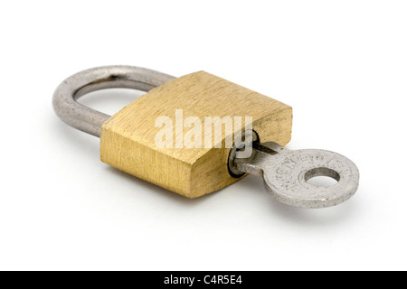 Padlock and key isolated on white Stock Photo
