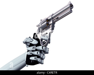 Illustration of a robot pointing a deadly handgun Stock Photo