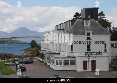Lochalsh Hotel, Kyle of Lochalsh, with Skye Bridge in background Stock Photo