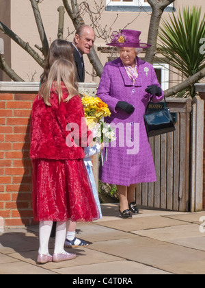 Her Majesty Queen Elizabeth II and the Duke of Edinburgh at the Dean of Windsor's House smiling, Windsor, Easter 2010. JMH5014 Stock Photo