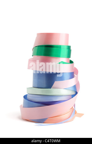 Stack of Gift Ribbon Rolls Stock Photo