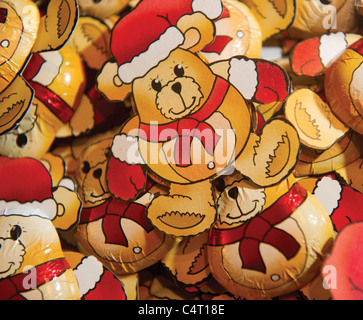 Christmas decorations traditional chocolate sweet teddy bear bears sweet candy sweets Stock Photo