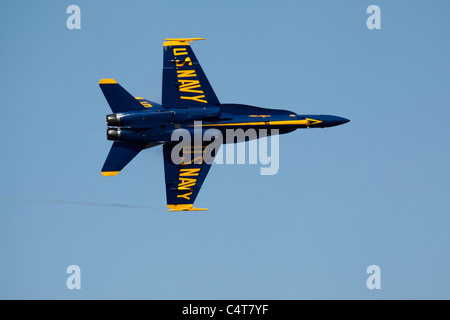 United States Navy Blue Angel F/A-18 Hornet in flight. Stock Photo