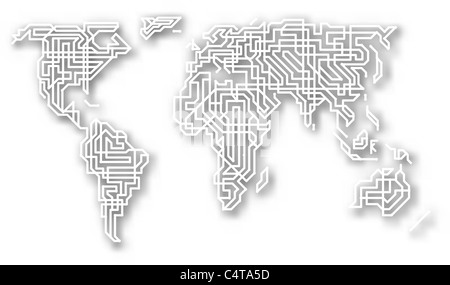 Illustration of a stylized world map with background shadow Stock Photo