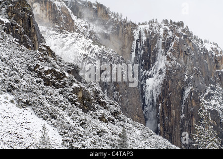 Ribbon Fall in winter, Yosemite National Park Stock Photo