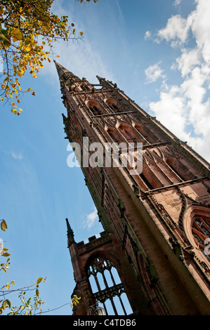 Tower and spire of Coventry Old Cathedral. United Kingdom Stock Photo