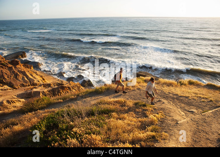 Couple Hiking, Point Loma, San Diego, San Diego County, California, USA Stock Photo