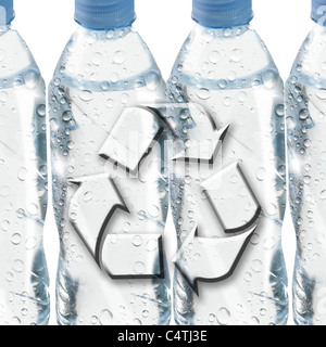 Plastic water bottles and recycling symbol Stock Photo