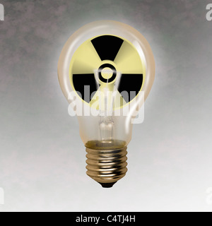 Light bulb with radioactive warning sign Stock Photo