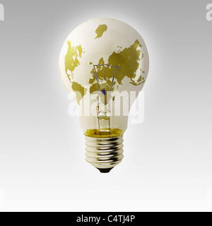 World map on light bulb Stock Photo