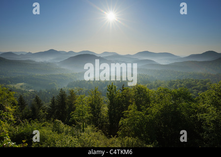 Sun over Mountains, Vorderweidenthal, Pfalzerwald, Rhineland-Palatinate, Germany Stock Photo