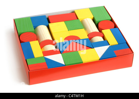 Wooden building blocks in box Stock Photo