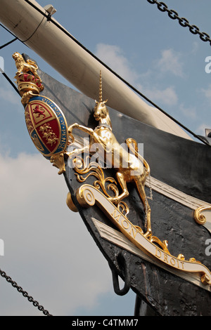 Close up view of the prow figurehead on Brunel's SS Great Britain in Bristol Dock, Bristol, UK. Stock Photo