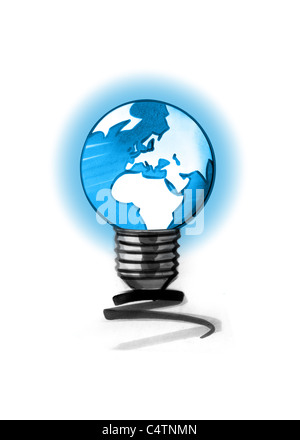 World map on light bulb Stock Photo