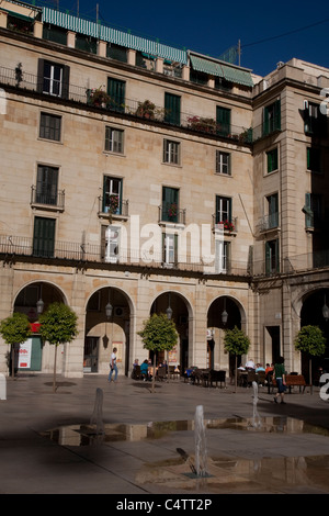 Cafe Tables in Plaza del Ayuntamiento Square in Alicante, Spain Stock Photo