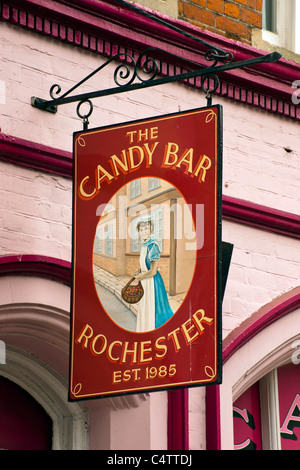 ROCHESTER, KENT, UK - JUNE 05, 2011:  Hanging Sweet Shop Sign in the High Street Stock Photo