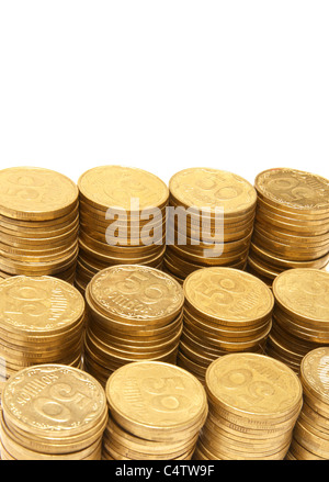 Stack of golden coins on white background Stock Photo - Alamy