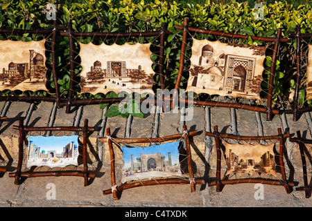 Uzbekistan - Samarkand - souvenir paintings for sale Stock Photo