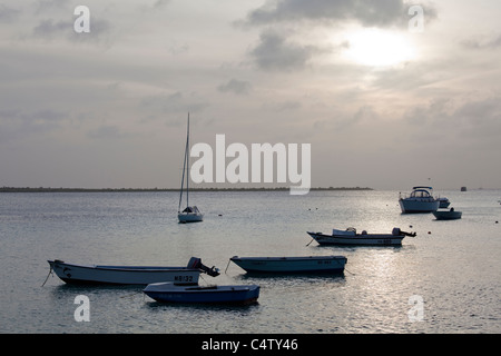 Boats on the Caribbean sea at Bonaire. Photo V.D. Stock Photo