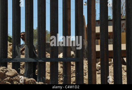 Replacement of the border wall at Nogales, Arizona, USA, and Nogales, Sonora, Mexico. Stock Photo