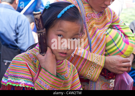 Unidentified young of the Flower H'mong Ethnic Minority People Stock Photo