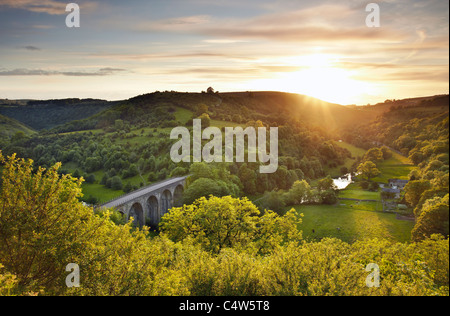Monsal Dale Sunset, taken from Monsal Head looking over the viaduct in Wye Valley as the sunsets Stock Photo