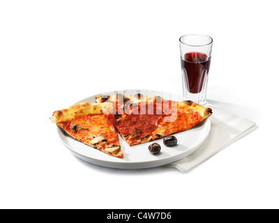 Pizza and Red Wine Stock Photo