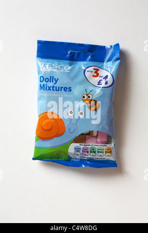 Packet of Tesco Dolly Mixtures sweets candies isolated on white background Stock Photo