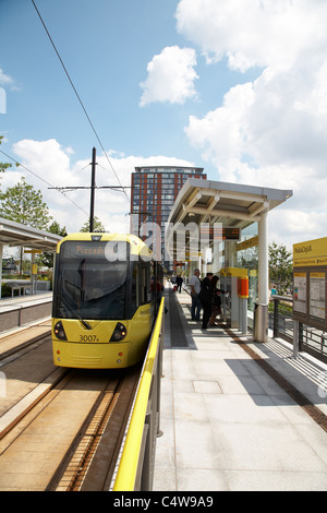 Salford Quays, MediaCityUK Metrolink tram station at the waterfront ...
