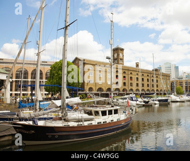 A moored boat at St. Katherine's Dock , London. Stock Photo