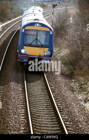 Local suburban east coast scotland train leaving Montrose for Aberdeen. Scotland Stock Photo