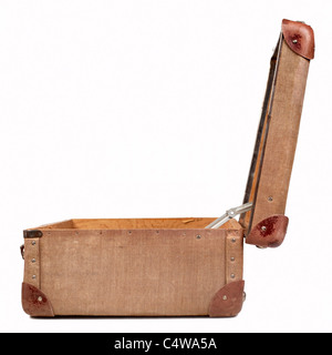 Vintage brown suitcase isolated over white background Stock Photo
