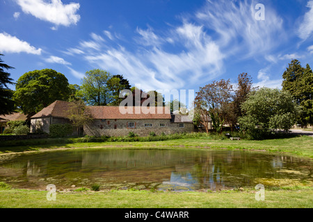Barn conversion house and Ashmore village pond, Dorset, England, UK Stock Photo