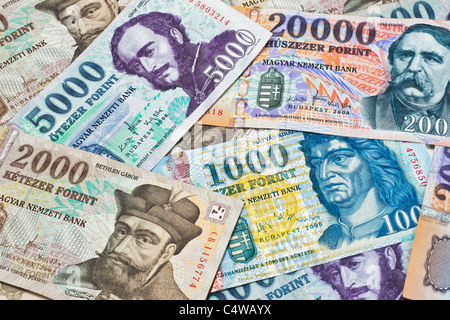 Detailansicht verschiedener ungarischer Forint Banknoten | Detail photo of different hungarian forint Banknotes Stock Photo