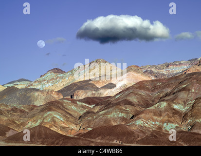 Colorful hills and moon. Death Valley National Park, California Stock Photo