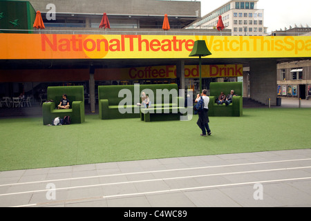 Giant green furniture outside the National Theatre, South Bank, London Stock Photo