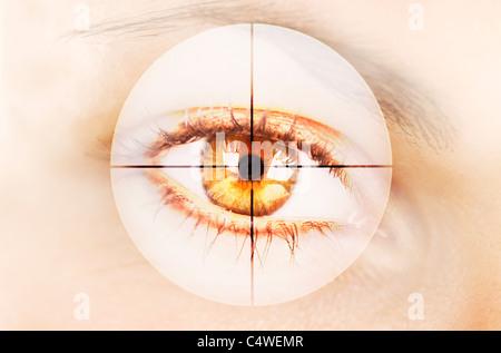 Close up of women's eye in digital viewfinder Stock Photo