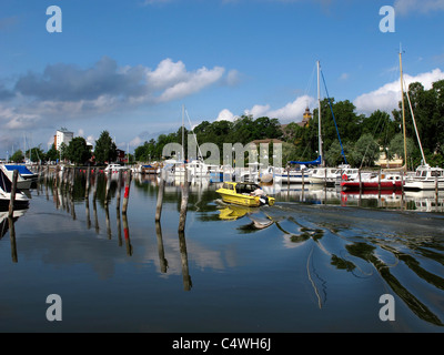 Scandinavia Finland Uusikaupunki Nystad boat and yacht harbor harbour yacht landscape Stock Photo