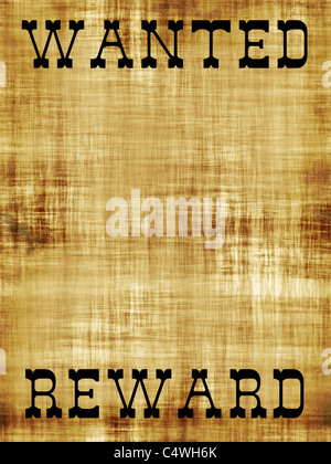 A old wanted poster with copy space and the word REWARD at the bottom. Stock Photo