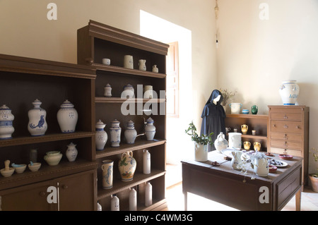 Italy - Montescaglioso, hill town near Matera, Basilicata, Italy. Museum area with monk and apothecary or pharmacy. Stock Photo