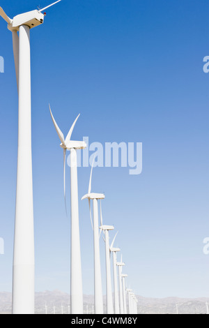 USA, California, Palm Springs, Coachella Valley, San Gorgonio Pass, Wind turbines against blue sky Stock Photo