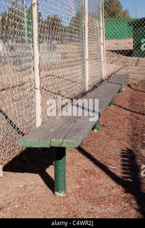 Old weathered baseball benches. Stock Photo