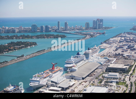 USA,Florida,Miami harbor as seen from air Stock Photo