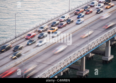 USA,Florida,Miami,Traffic jam on bridge Stock Photo