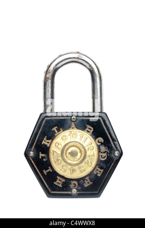 Old padlock isolated on white background Stock Photo