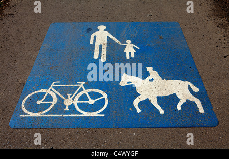 Sign for a footpath, bridleway and bike path Stock Photo