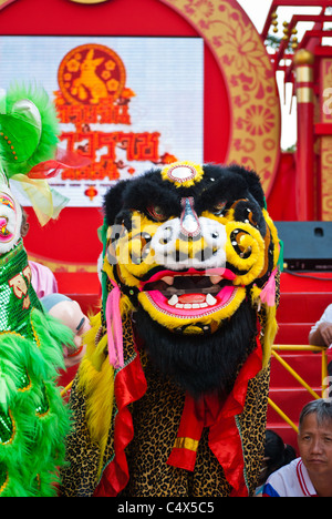 Lion dance on Chinese New Year, China town, Bangkok Stock Photo