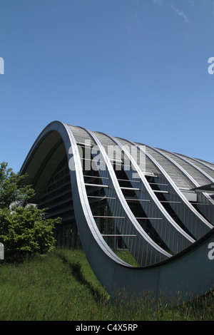 Detail of the wave-shaped facade of Zentrum Paul Klee (Paul Klee Centre), designed by Renzo Piano. Stock Photo