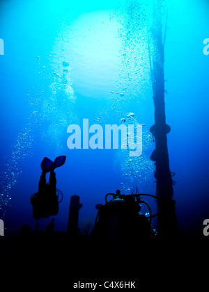 Ship Wreck Dive, Roatan, The Bay Islands, Honduras, Central America Stock Photo